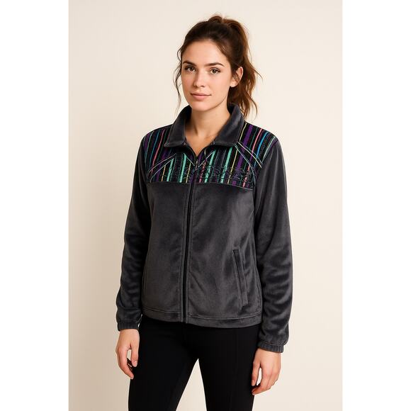 FILA gray soft cozy full zip fleece jacket w/colorful geo pattern size XL - Picture 1 of 6